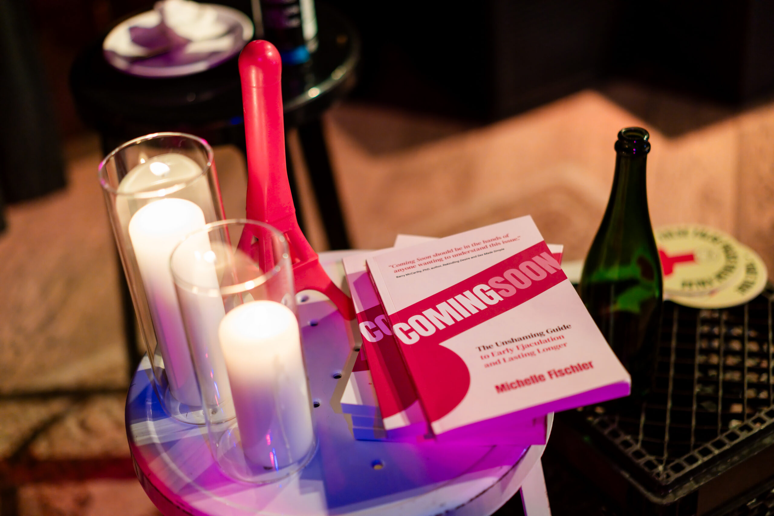 Coming Soon book by Michelle Fischler at launch event, early ejaculation and performance anxiety guide