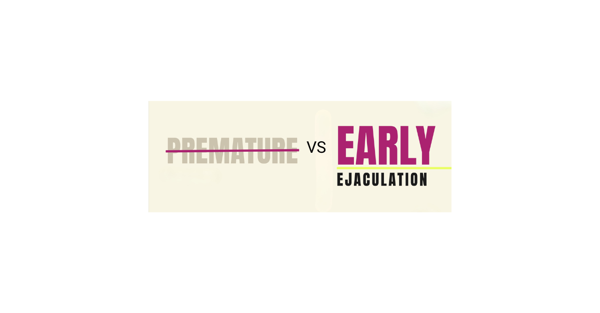 PREMATURE struck through beside EARLY EJACULATION in bold, blog post cover image by sex therapist Michelle Fischler